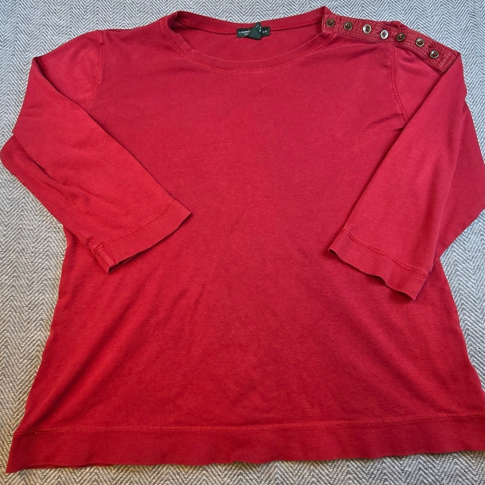 Lauren Jeans Co Ralph Lauren Red Cotton 3/4 Sleeve Shoulder Button Top XL